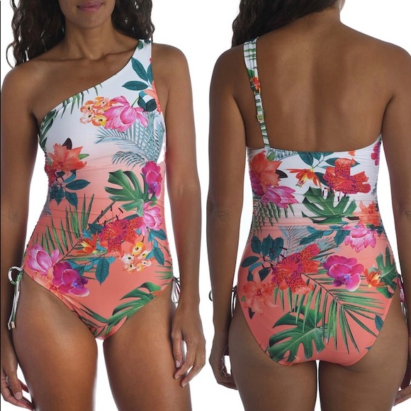 La Blanca Tropicalia Ruched One-Shoulder One-Piece - Picture 1 of 1